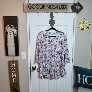 BaiShengGT Size 2XL Womens Multicolor Floral V Neck Top Stretch